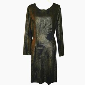 Boutique NWT NICHE Brass Palm Long Sleeve Dress SZ Lg gold black Nilgun Derman